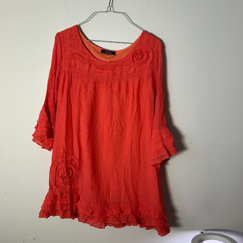 EUC Adorn Womens Short Dress 3/4 Sleeve Melon Peach Large L